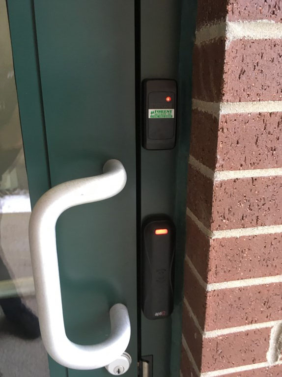 Close up of the Hollow Metal Door with Duel Access Control System and keyless card entry system